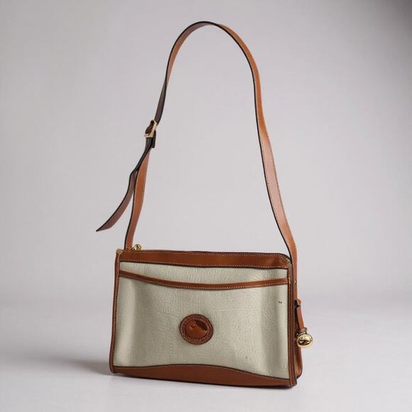 Vintage Dooney & Bourke All-Weather Leather Crossbody Bag - White & Tan Satchel - Picture 1 of 12